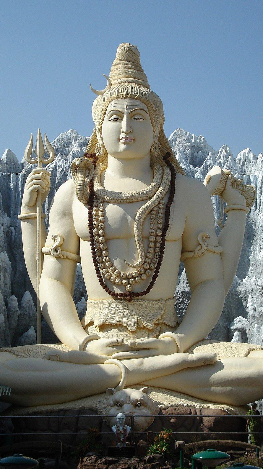 Lord Shiva Marble Statue Seated in Meditation with Trident and Serpent HD phone wallpaper