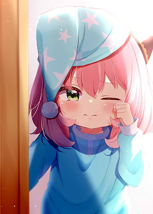 Anya Forger in Star-Patterned Sleepwear Winking with Blushing Cheeks HD phone wallpaper