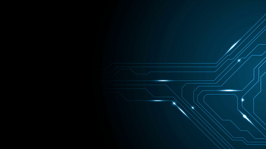 Dark Technology Circuit Board with Glowing Blue Traces and Digital Light Effects HD wallpaper