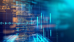 Abstract Digital Data Visualization with Mathematical Equations and Bar Charts HD wallpaper