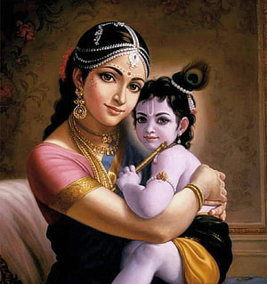 Yashoda and Baby Krishna in Traditional Indian Painting Style HD phone wallpaper