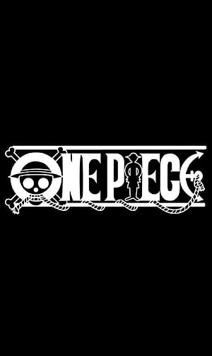 One Piece Official Logo with Jolly Roger and Straw Hat Silhouette on Black Background HD phone wallpaper