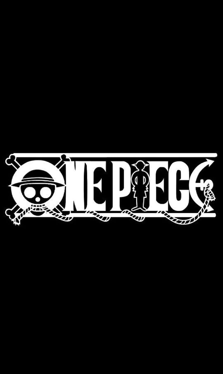 One Piece Official Logo with Jolly Roger and Straw Hat Silhouette on Black Background HD phone wallpaper