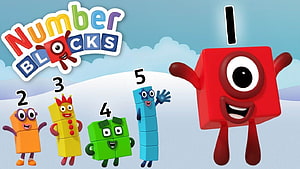 Numberblocks Animated Characters 1 Through 5 on a Bright Blue Sky Background HD wallpaper