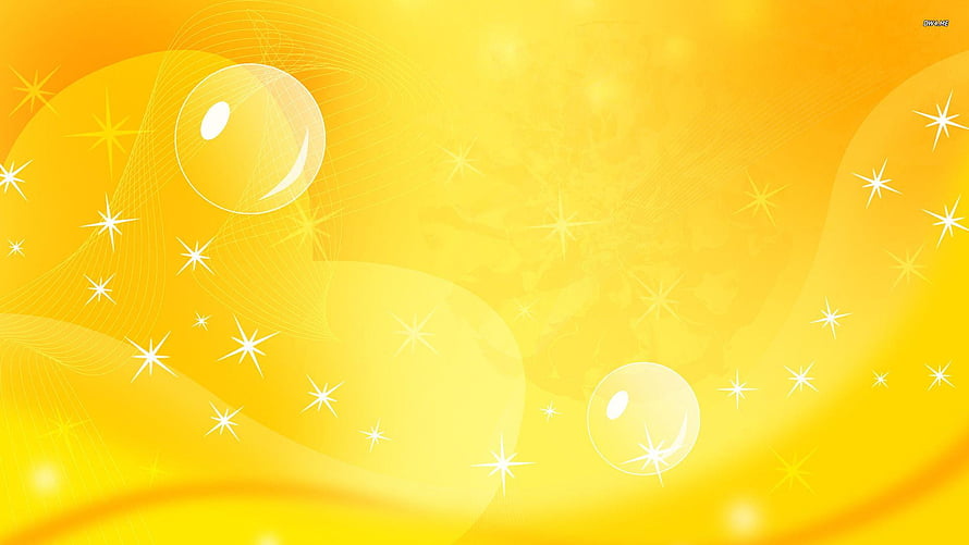Vibrant Yellow Abstract Background with Bubbles and Sparkling Starbursts HD wallpaper
