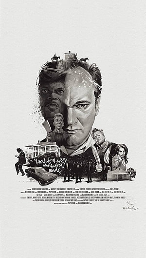 Quentin Tarantino Cinematic Portrait with Film Character Collage HD phone wallpaper