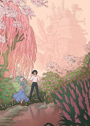 Howl's Moving Castle Springtime Garden Scene with Howl Pendragon and Sophie HD phone wallpaper