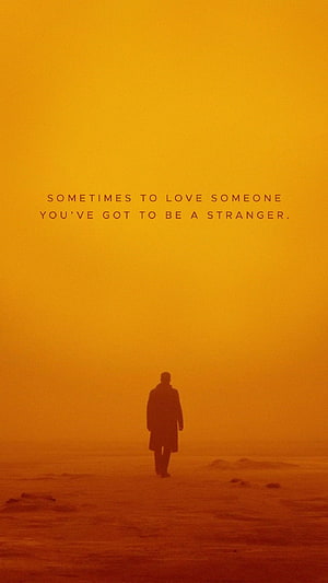 Blade Runner 2049 Lone Figure Walking Through Golden Haze with Reflective Quote HD phone wallpaper