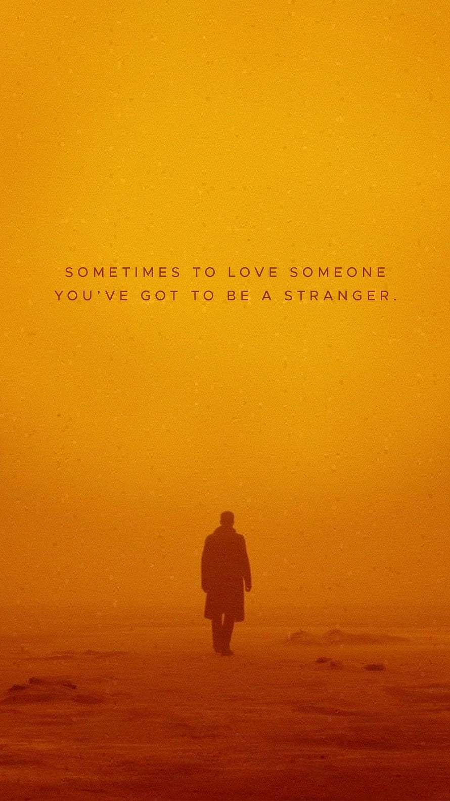 Blade Runner 2049 Lone Figure Walking Through Golden Haze with Reflective Quote HD phone wallpaper