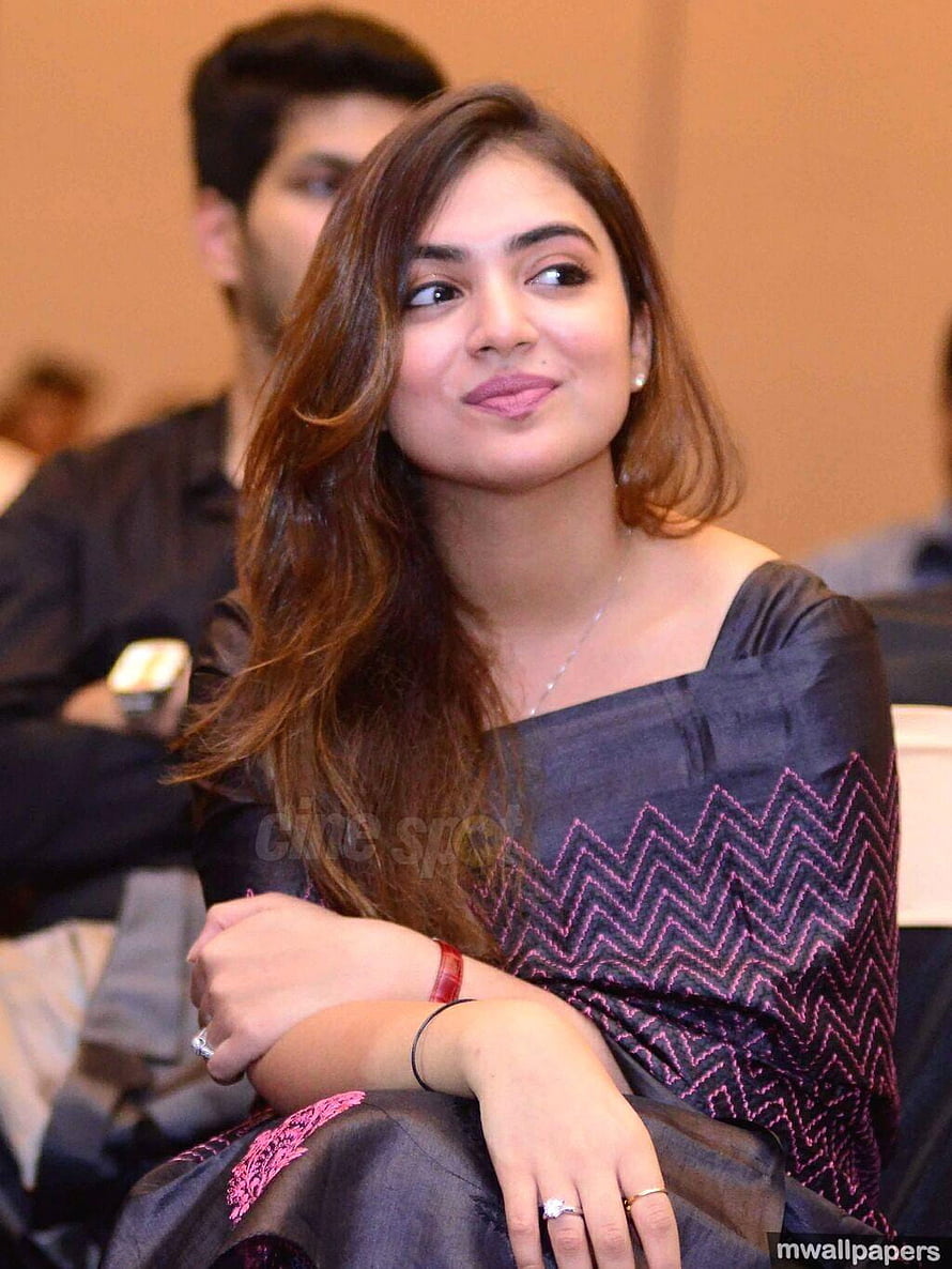 Nazriya Nazim in Black Saree with Pink Zigzag Pattern at Public Event HD phone wallpaper