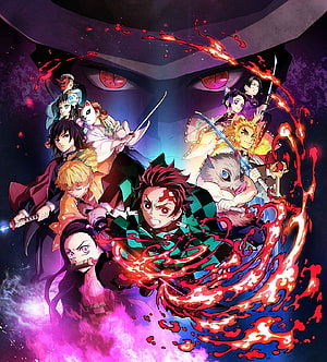 Demon Slayer Hashira and Tanjiro Group Artwork with Muzan Background HD phone wallpaper