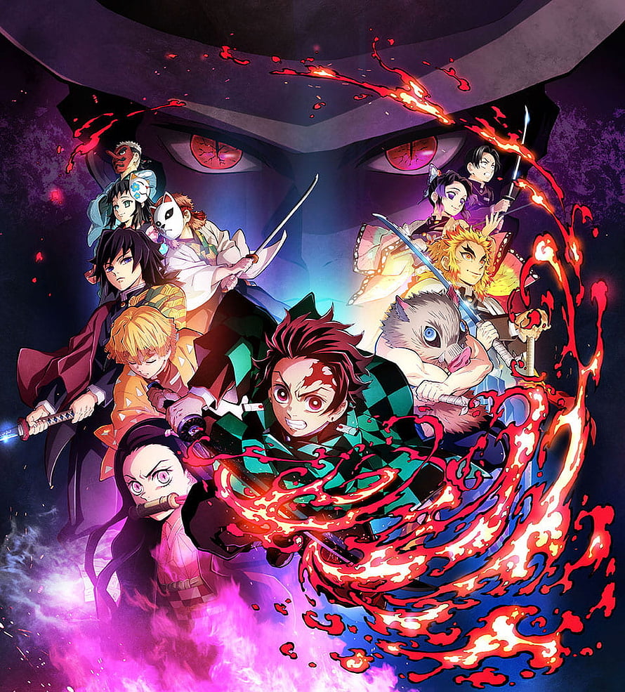 Demon Slayer Hashira and Tanjiro Group Artwork with Muzan Background HD phone wallpaper