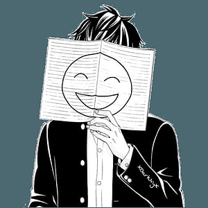 Anime Boy Hiding Behind Notebook With Smiley Face Drawing HD phone wallpaper