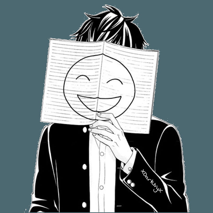 Anime Boy Hiding Behind Notebook With Smiley Face Drawing HD phone wallpaper