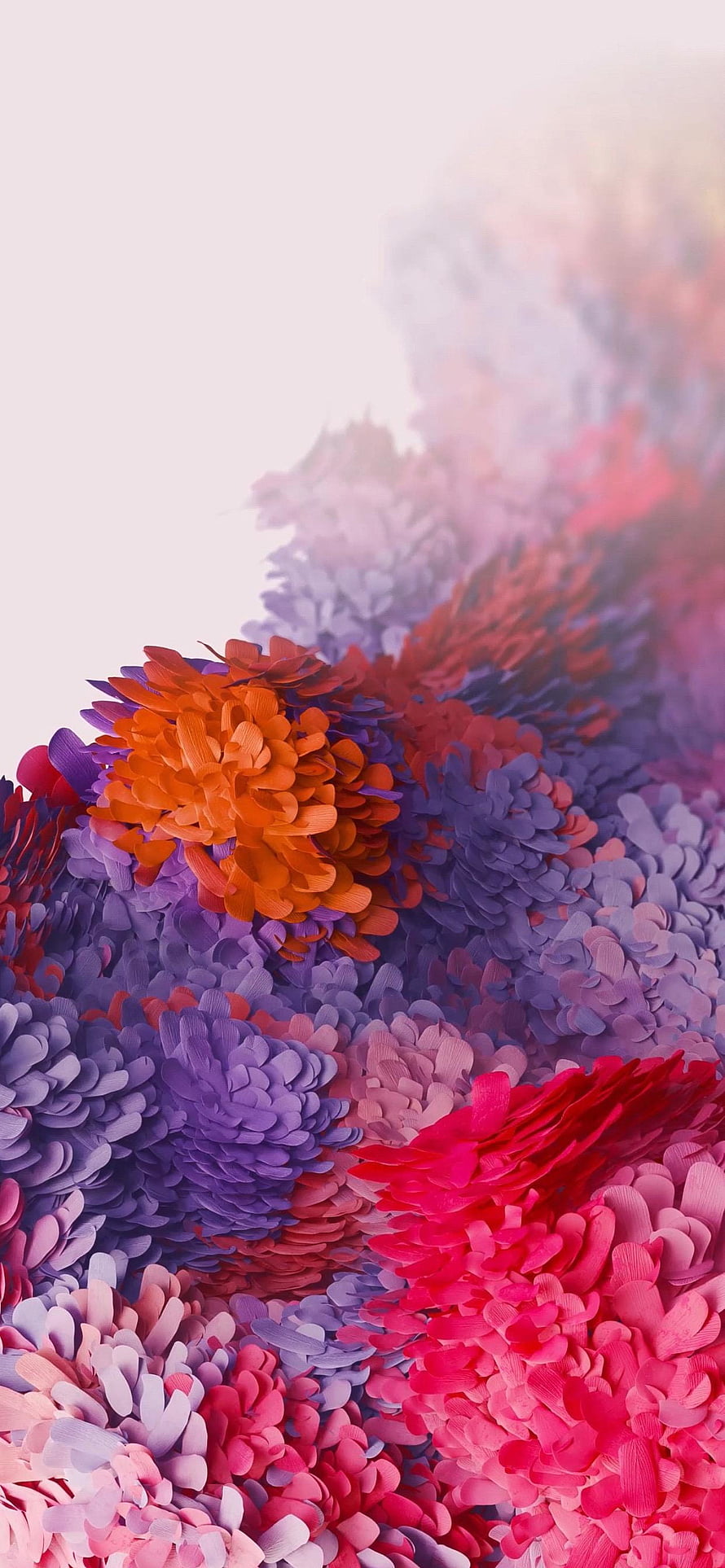 Vibrant 3D Abstract Flower Cluster in Purple, Pink, and Orange Tones HD phone wallpaper