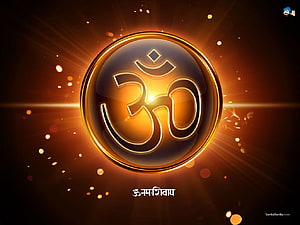 Glowing Golden Om Symbol with Radiant Light Rays and Bokeh Particles HD wallpaper
