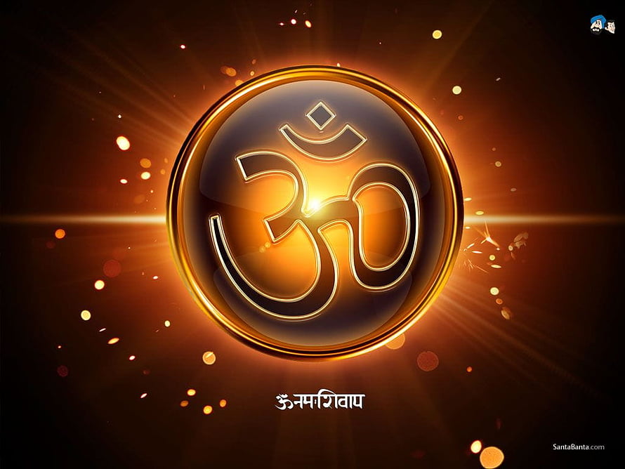 Glowing Golden Om Symbol with Radiant Light Rays and Bokeh Particles HD wallpaper