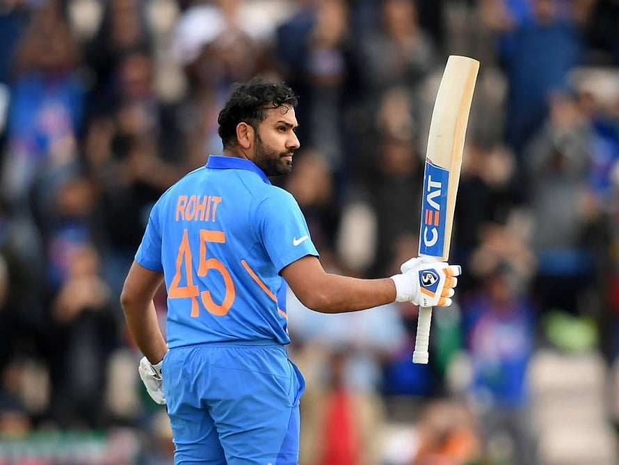 Rohit Sharma in India Blue Jersey Holding Cricket Bat at World Cup 2019 HD wallpaper