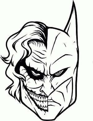 Joker and Batman Split Face Black and White Line Art Illustration HD phone wallpaper