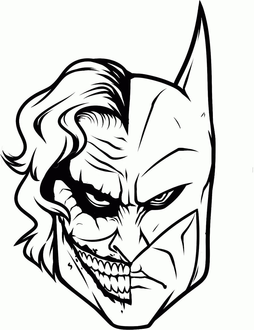 Joker and Batman Split Face Black and White Line Art Illustration HD phone wallpaper