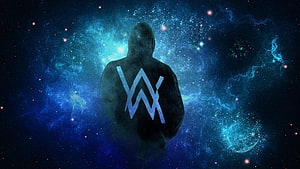 Alan Walker Hooded Silhouette Against Cosmic Nebula and Starfield HD wallpaper