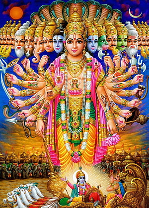 Krishna Virat Roop Divine Form with Multiple Arms and Heads HD phone wallpaper