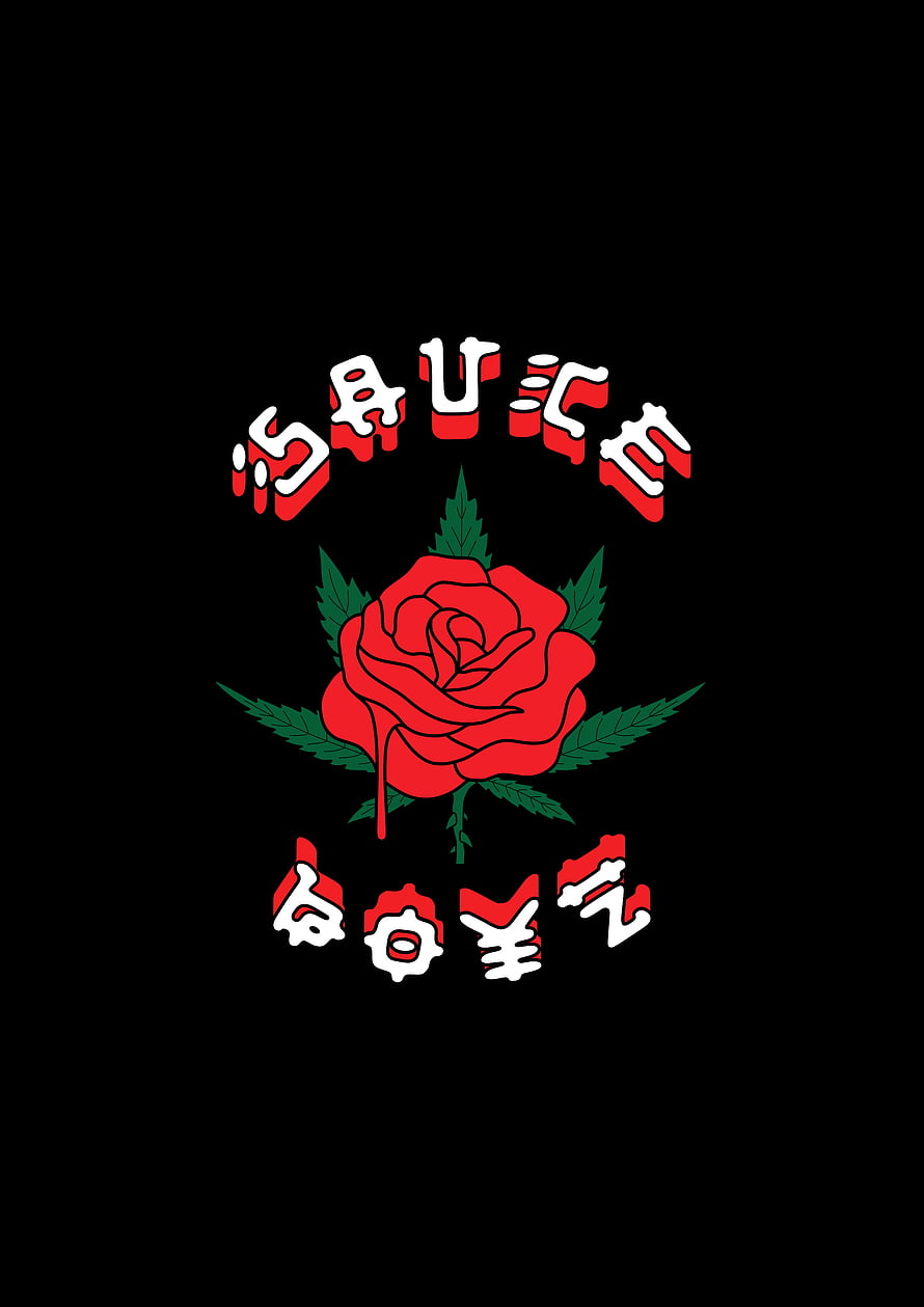 Red Rose Tattoo Flash Art with Stylized Lettering on Black Background HD phone wallpaper
