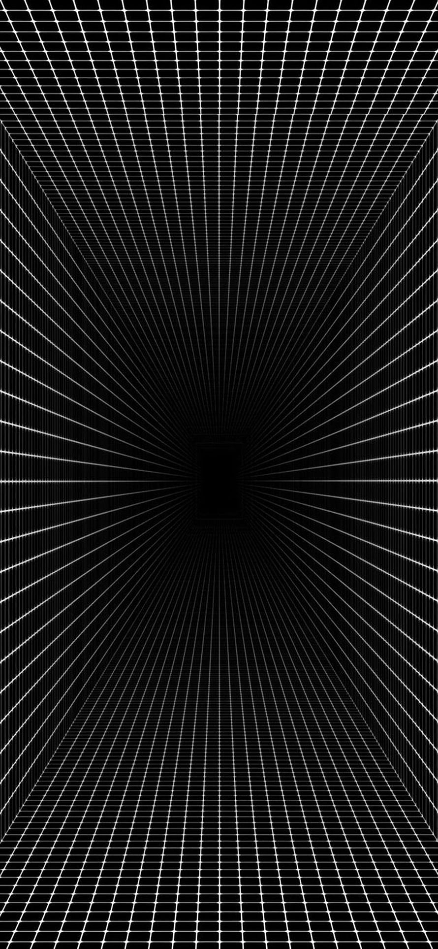 Black and White Perspective Grid Tunnel with Radiating Lines and Dark Center HD phone wallpaper