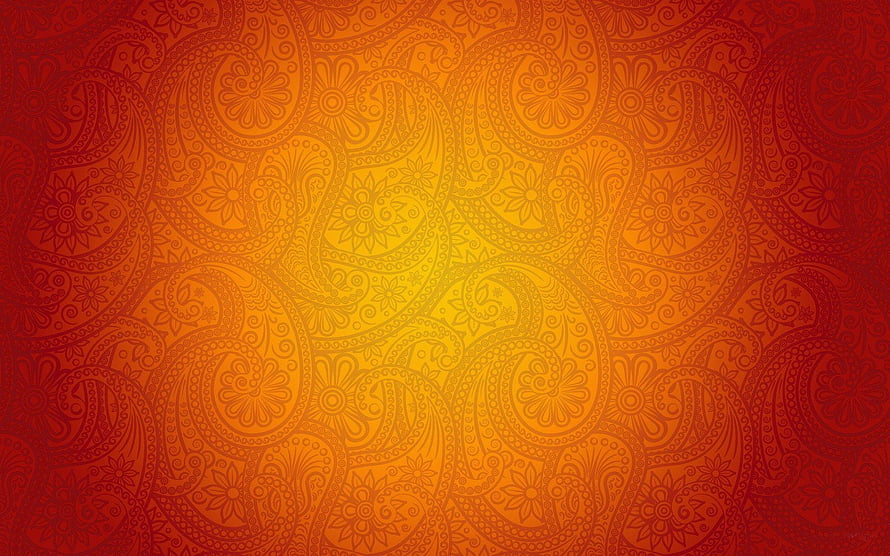 Vibrant Orange Paisley Pattern with Floral Motifs and Warm Gradient Background HD wallpaper
