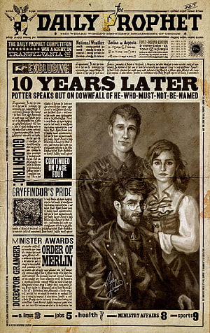Harry Potter Daily Prophet Front Page Featuring Adult Characters and Headline HD phone wallpaper
