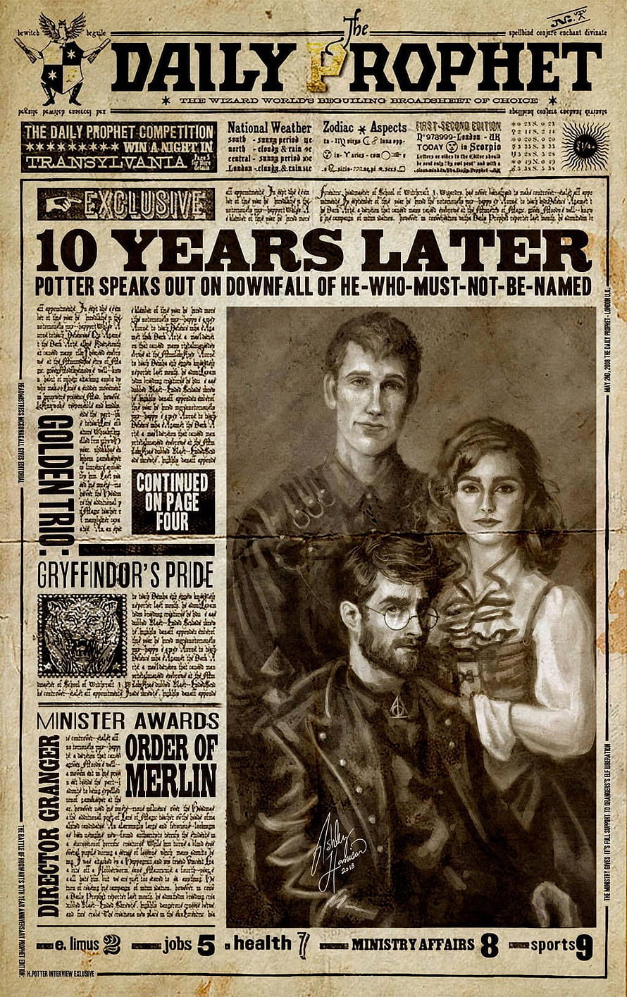 Harry Potter Daily Prophet Front Page Featuring Adult Characters and Headline HD phone wallpaper