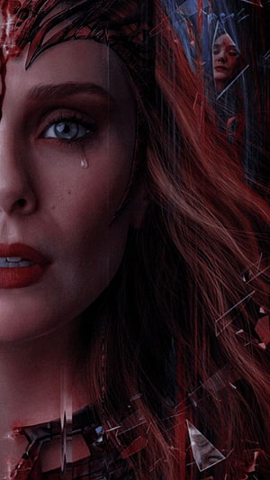 Wanda Maximoff Crying Close-Up Portrait with Shattered Glass Effect HD phone wallpaper