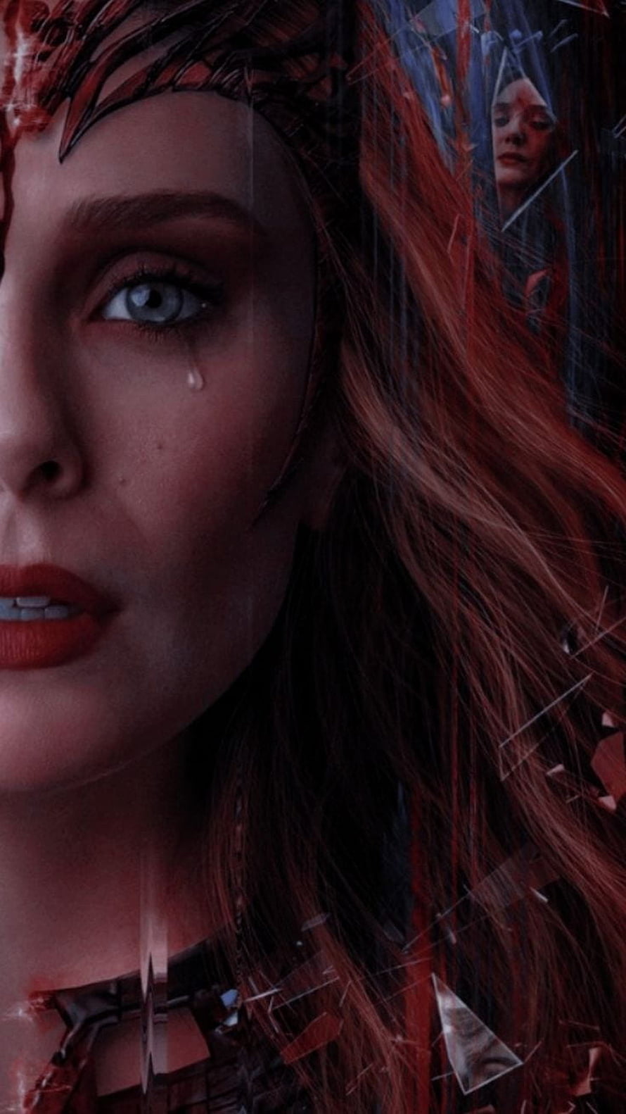 Wanda Maximoff Crying Close-Up Portrait with Shattered Glass Effect HD phone wallpaper