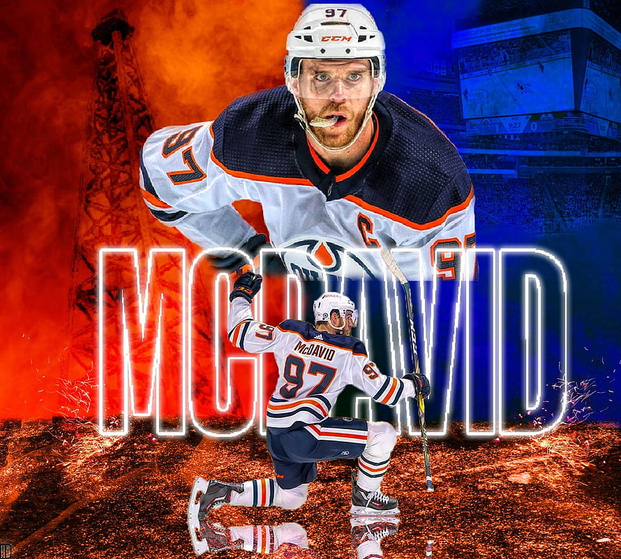 Connor McDavid Edmonton Oilers Hockey Player Neon Portrait HD wallpaper