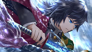 Giyu Tomioka from Demon Slayer Wielding Water Breathing Sword in Anime Illustration HD wallpaper