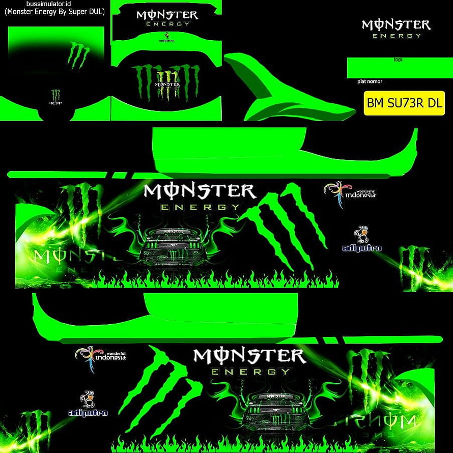 Monster Energy Green Bus Wrap Design for Bus Simulator Indonesia HD phone wallpaper