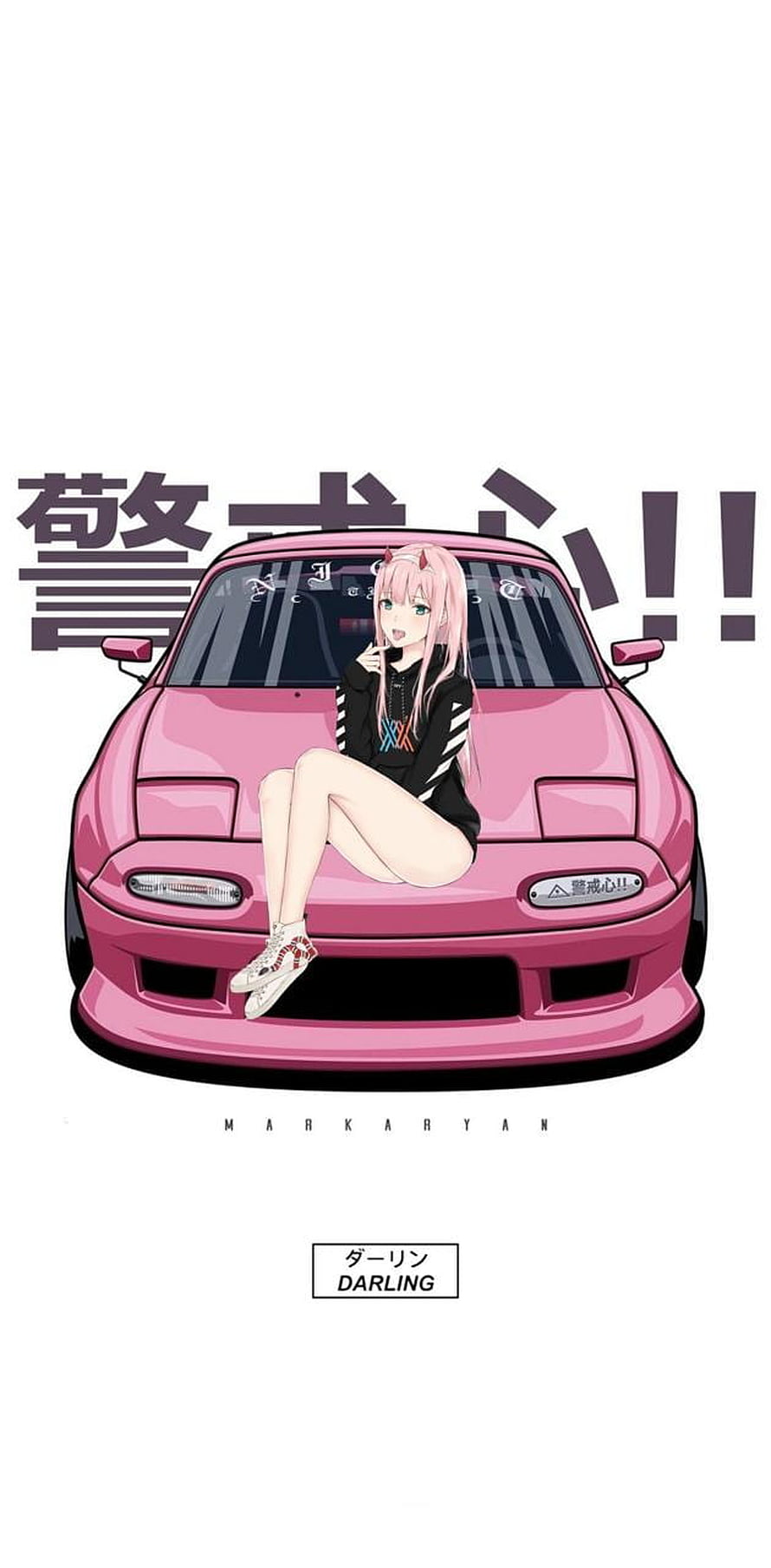 Pink JDM Car Anime Girl Illustration with Streetwear Style HD phone wallpaper