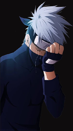 Kakashi Hatake Crying in Dark Blue Attire with Headband and Fingerless Gloves HD phone wallpaper