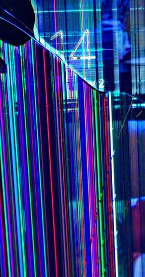 Vibrant Vertical Neon Light Streaks on a Glitched Digital Display HD phone wallpaper