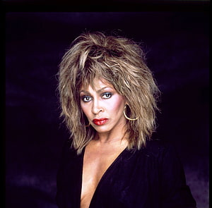 Tina Turner Studio Portrait with Voluminous Hair and Gold Hoop Earrings HD wallpaper
