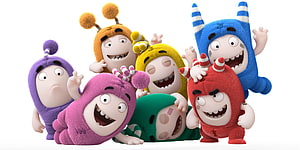 Oddbods Character Group in Colorful Fuzzy Costumes HD wallpaper