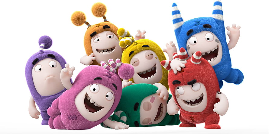 Oddbods Character Group in Colorful Fuzzy Costumes HD wallpaper