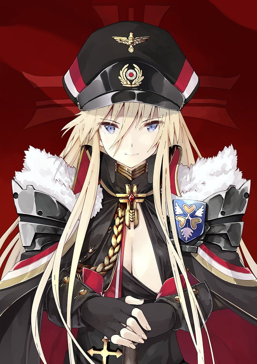 Bismarck Azur Lane Anime Character in Military Uniform with Fur Collar and Cap HD phone wallpaper