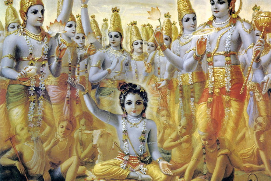 Krishna Virat Roop Divine Form in Mahabharata Traditional Indian Painting HD wallpaper