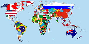 World Map Filled With National Flags Of Every Country HD wallpaper