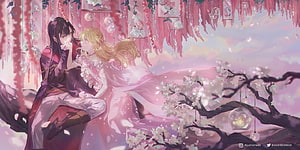 Who Made Me a Princess Anime Couple Under Blossoming Cherry Trees HD wallpaper