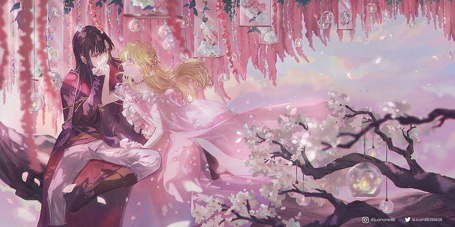 Who Made Me a Princess Anime Couple Under Blossoming Cherry Trees HD wallpaper