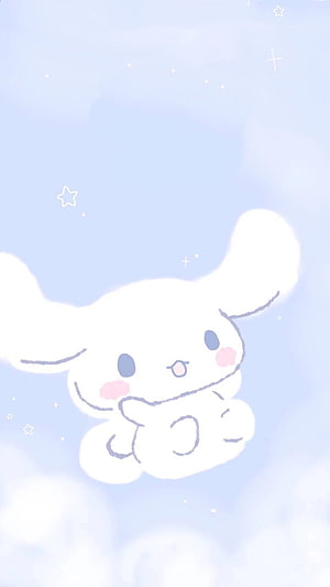 Cinnamoroll Floating in Pastel Blue Sky with Stars and Clouds HD phone wallpaper