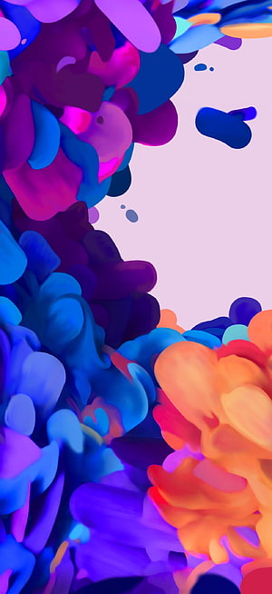 Vibrant Abstract Ink Swirls in Blue Purple and Orange on Light Background HD phone wallpaper