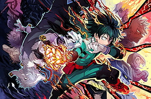 My Hero Academia Izuku Mid-Action Fight Scene with Dynamic Energy Effects HD wallpaper